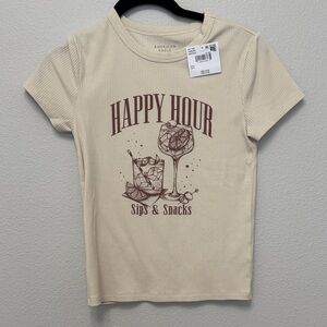 American Eagle Outfitters Cream Graphic Crop Top